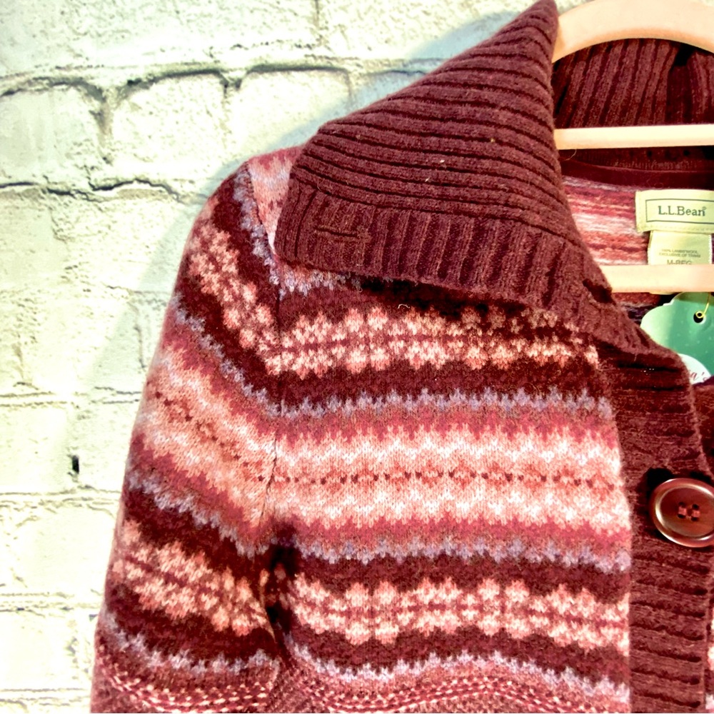 LL BEAN 100% wool Fair Isle cardigan